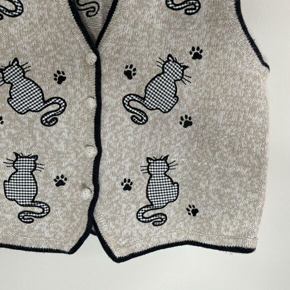 Christopher Banks Tan & Black Cat Embroidered Sweater Vest Women’s Size XL - Picture 3 of 8